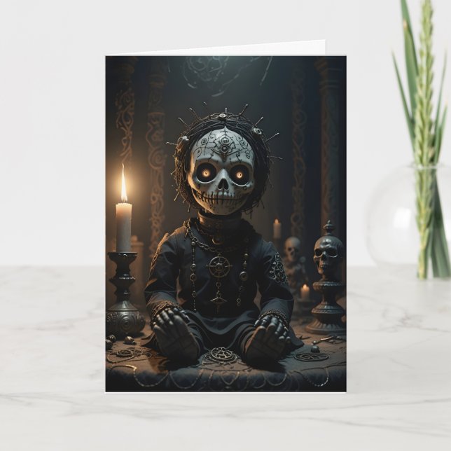 Voodoo Doll Candles Skulls Halloween Card (Front)