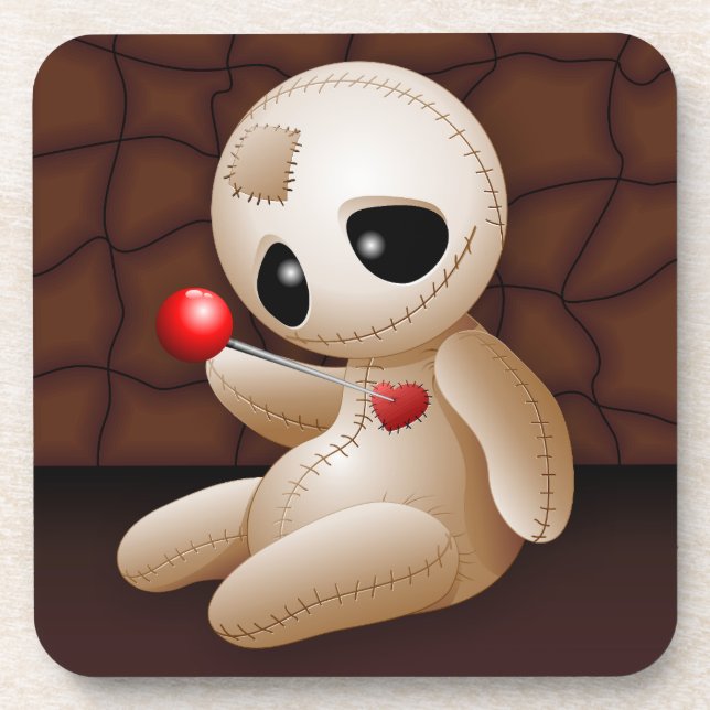 Voodoo Doll Cartoon in Love Beverage Coaster (Front)