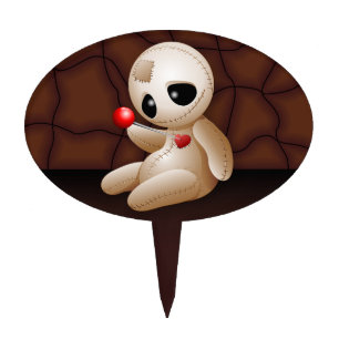 Voodoo Doll Cartoon in Love Cake Topper