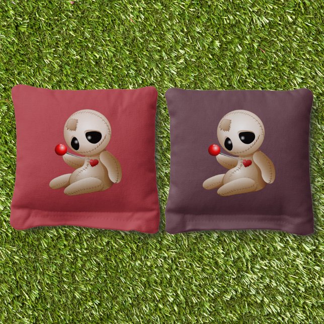 Voodoo Doll Cartoon in Love Cornhole Bags (Grass)