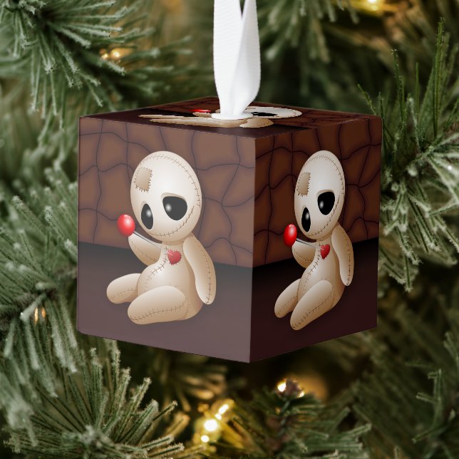 Voodoo Doll Cartoon in Love Cube Ornament (Tree)