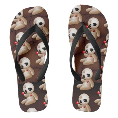 Voodoo Doll Cartoon in Love Flip Flops