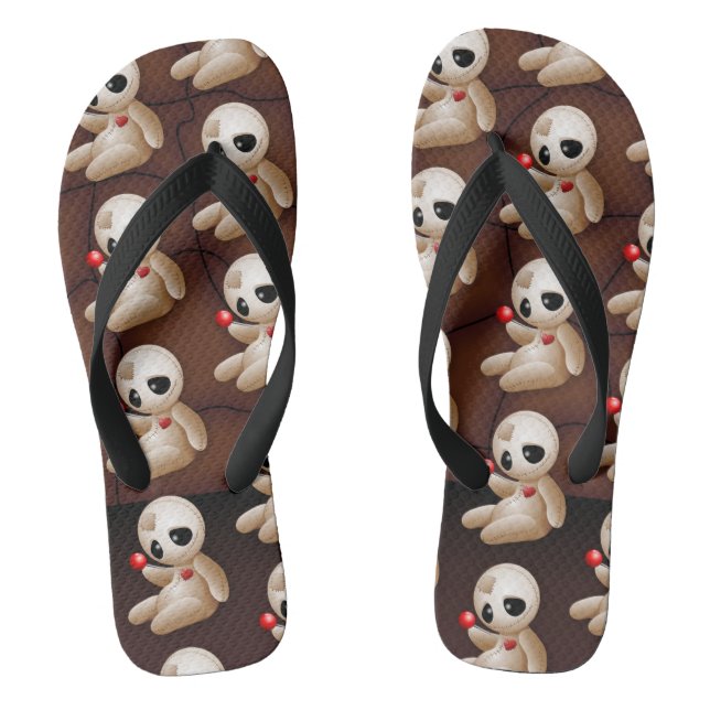 Voodoo Doll Cartoon in Love Flip Flops (Footbed)