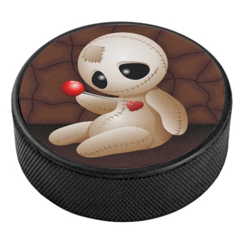 Voodoo Doll Cartoon in Love Hockey Puck