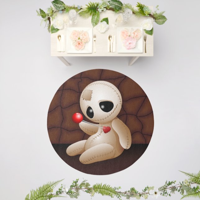 Voodoo Doll Cartoon in Love Outdoor Rug (Insitu (Wedding 2))