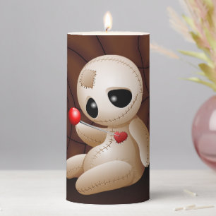 Voodoo Doll Cartoon in Love Pillar Candle