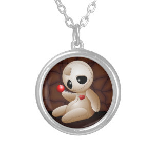 Voodoo Doll Cartoon in Love Silver Plated Necklace