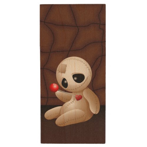 Voodoo Doll Cartoon in Love Wood Flash Drive