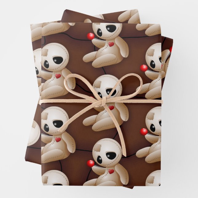 Voodoo Doll Cartoon in Love Wrapping Paper Sheets (In situ)