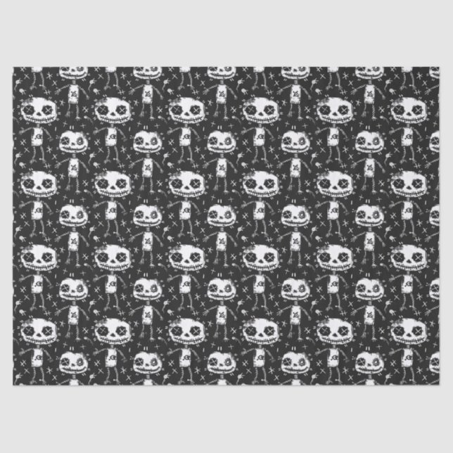 Voodoo Doll Pattern Black & White Decoupage Tissue Paper (Front)