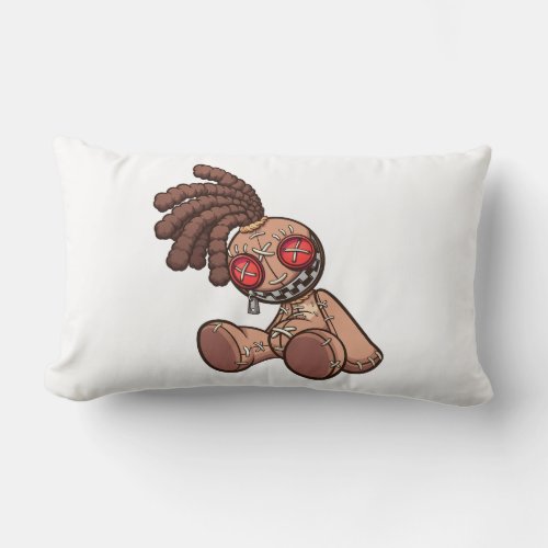 voodoo doll with dreadlocks sitting down lumbar pillow