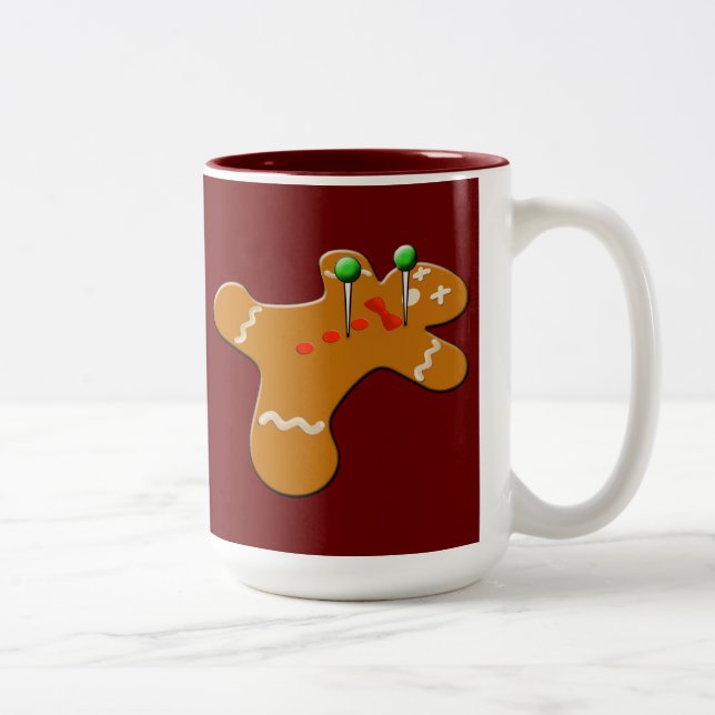 Voodoo Gingerbread Man Christmas Humor Two-Tone Coffee Mug (Right)