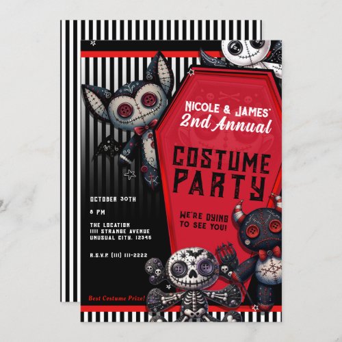 Voodoo Plushies Coffin Halloween Costume Party Invitation