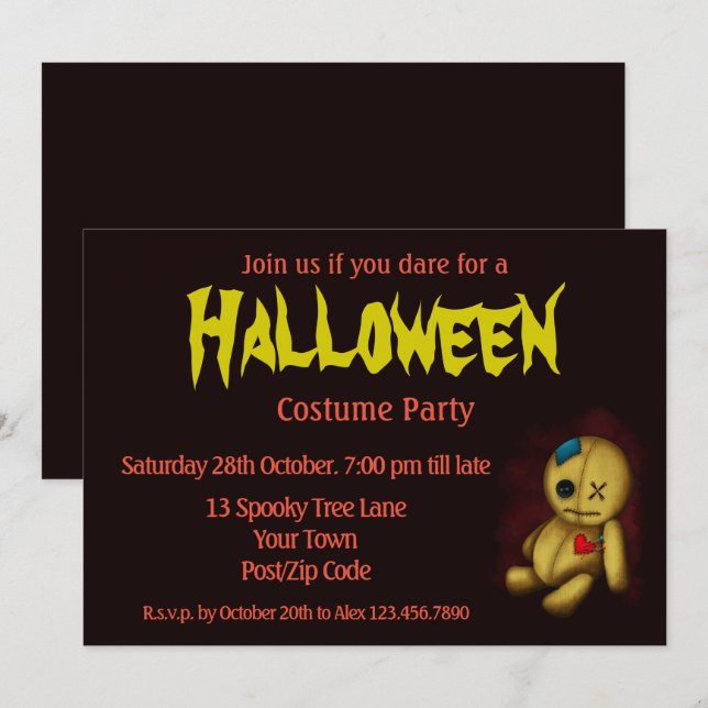 Voodoo Rag Doll with buttons Patches and Pins Invitation (Front/Back)