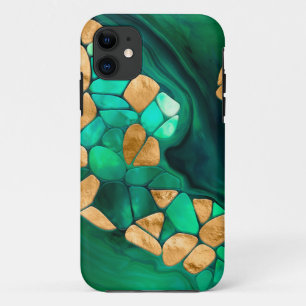Voronoi cells abstract - greens and gold iPhone 11 case