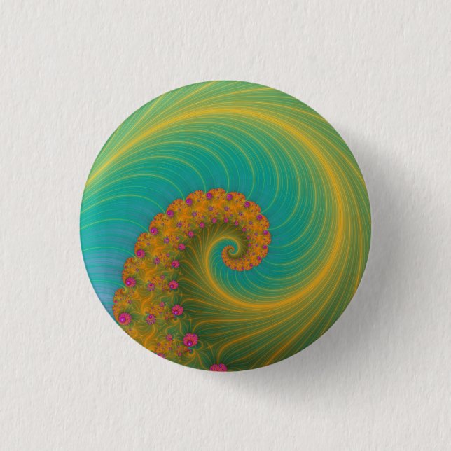 Vortex on Poppy Row in Orange and Turquoise Pinback Button (Front)