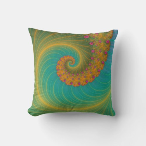 Vortex on Poppy Row in Orange and Turquoise Throw Pillow