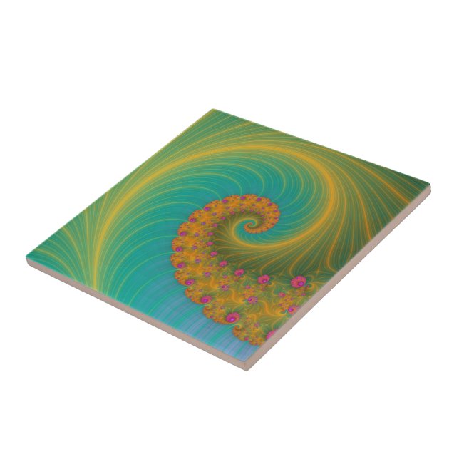Vortex on Poppy Row in Orange and Turquoise tile (Side)