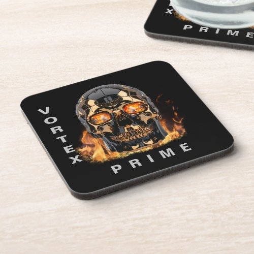 Vortex Prime Cyberpunk Skull Fire Design Beverage Coaster