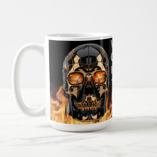 Vortex Prime Cyberpunk Skull Fire Design Coffee Mug