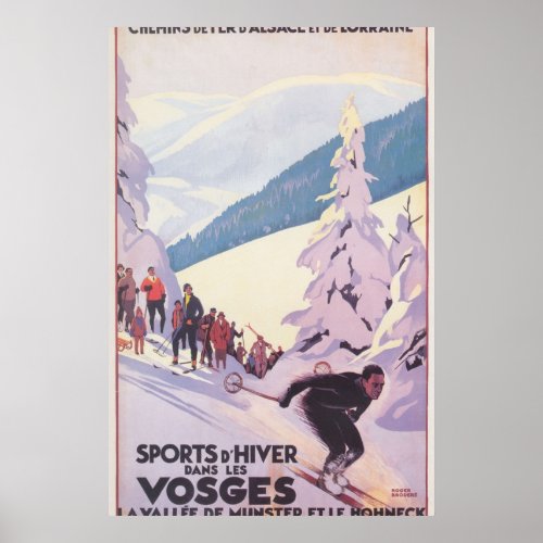 Vosges France Vintage Ski Travel Poster