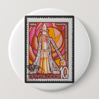 Vostok Spacecraft on Launchpad USSR Stamp 1969 Pinback Button