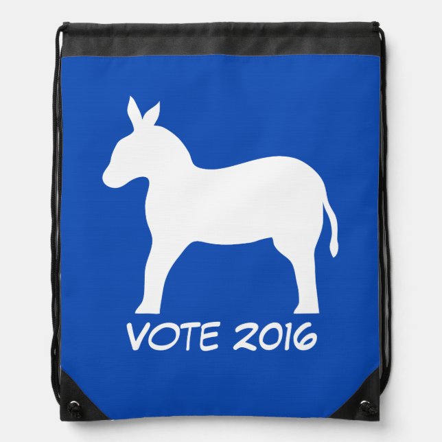 Vote 2016 Election Democrat Blue Donkey Custom Drawstring Bag (Front)