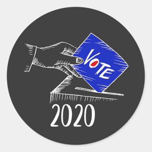 VOTE 2020 hand_drawn image of ballot box Classic Round Sticker