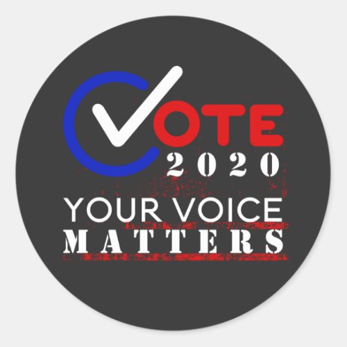 Vote 2020 Your Voice Matters round checkbox Classic Round Sticker