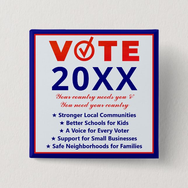Vote 20XX Patriotic Nonpartisan Political Campaign Button (Front)