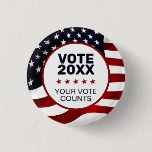 Vote 20XX US Flag Patriotic Your Vote Counts Button