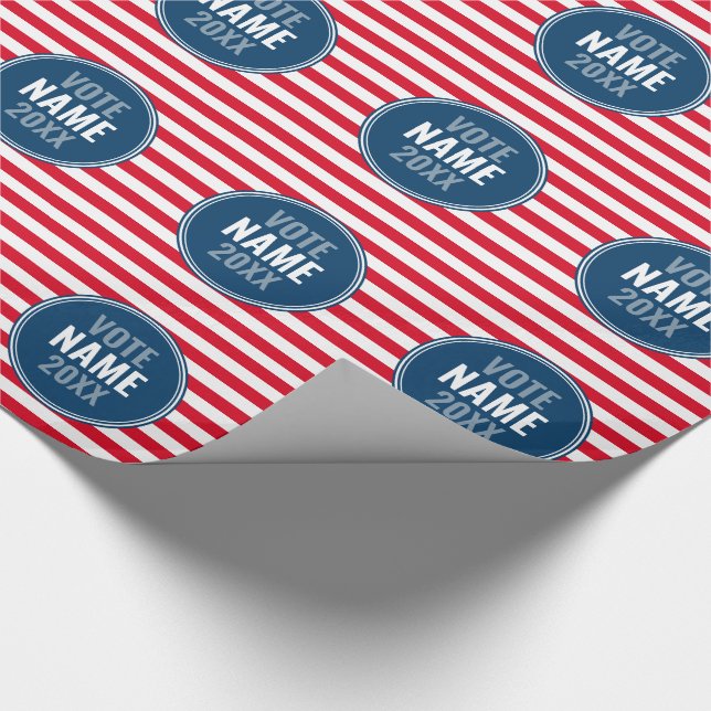 Vote - Add Name campaign with preppy stripes Wrapping Paper (Corner)
