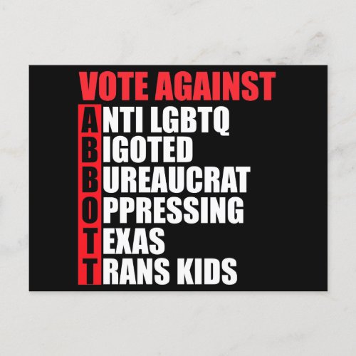 Vote Against Greg Abbott Texas Democrat Acrostic Postcard