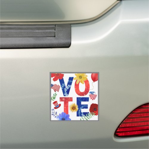 VOTE American Flag Eagle Flower Uncle Sam w White Car Magnet
