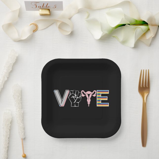 Vote Banned Books Reproductive Rights BLM LGBTQ Paper Plates (Wedding)