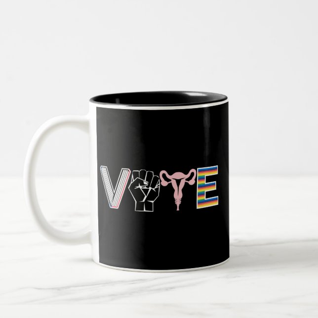 Vote Banned Books Reproductive Rights BLM LGBTQ Two-Tone Coffee Mug (Left)