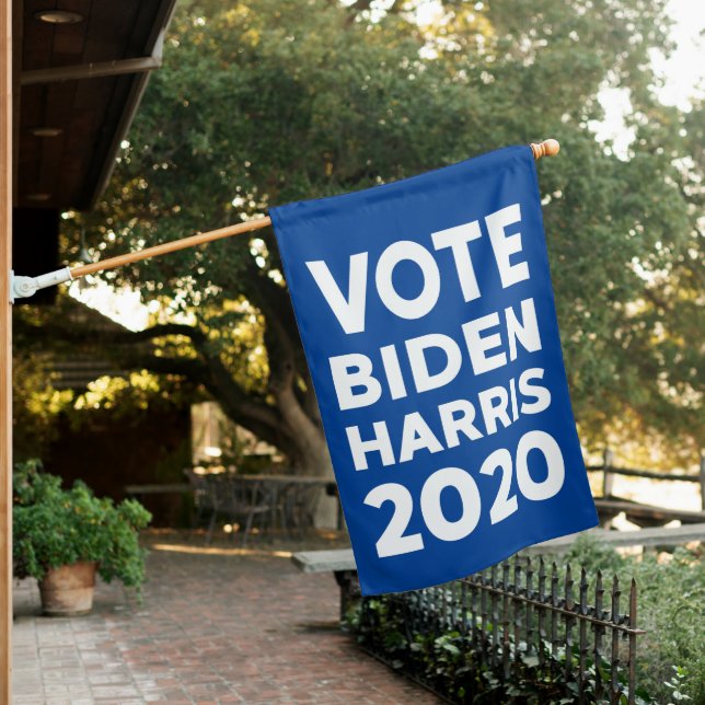 Vote Biden Harris 2020 bold blue white 1-sided House Flag (In SItu)