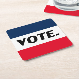 "Vote" black letters, red blue white party Square Paper Coaster
