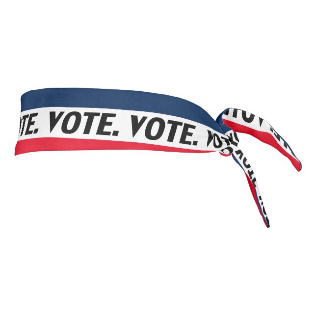"Vote" black letters, red white blue pattern Tie Headband (Rotate 90)