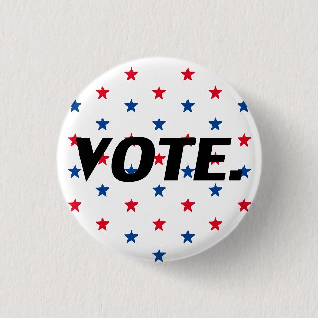 Vote black red white blue stars pattern patriotic button (Front)