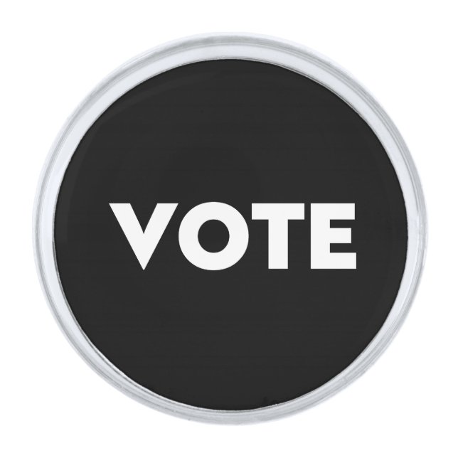"Vote" black white Silver Finish Lapel Pin (Front)