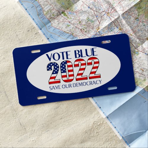 Vote Blue 2022 Flag Word Art License Plate