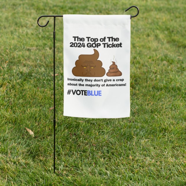 Vote Blue 2024: Anti-Trump Poop Emoji Design for P Garden Flag (In SItu)
