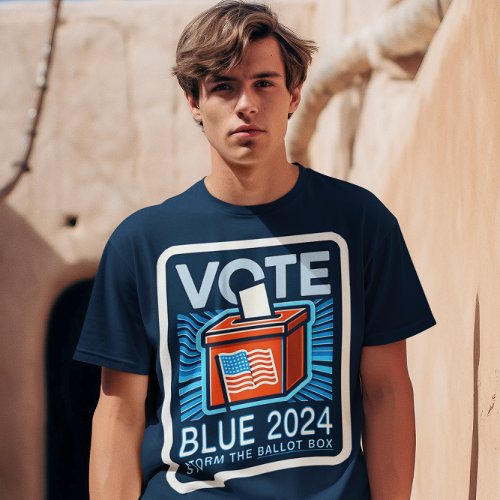 Vote Blue 2024 Election Ballot Box with Border T_Shirt