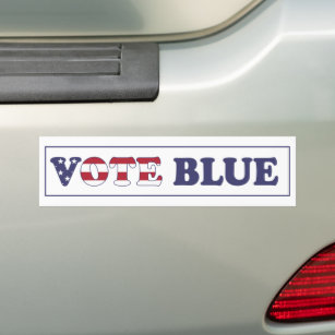 Vote Blue - American Flag Typography Bumper Sticker