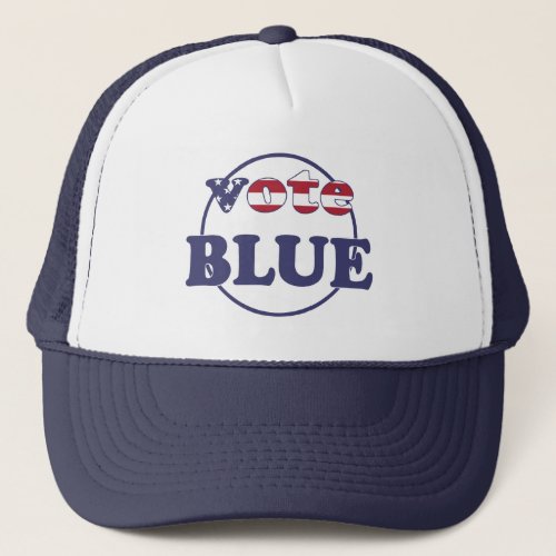 Vote Blue _ American Flag Typography Trucker Hat