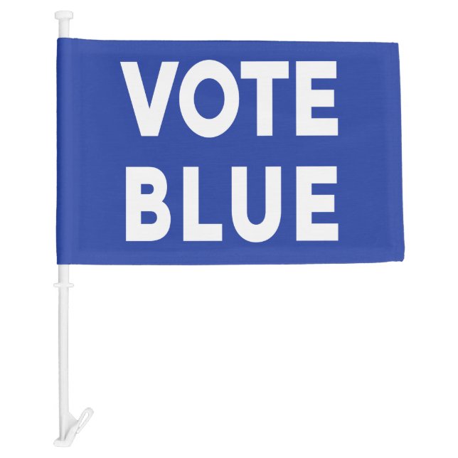 Vote Blue bold text on blue political Car Flag (Front)