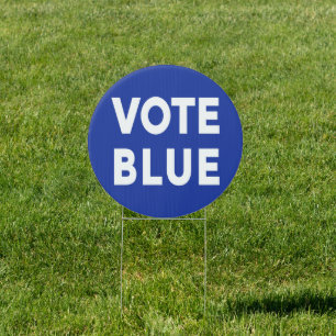 Vote Blue bold white text on blue election Sign
