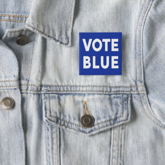 Vote Blue bold white text on blue political Button
