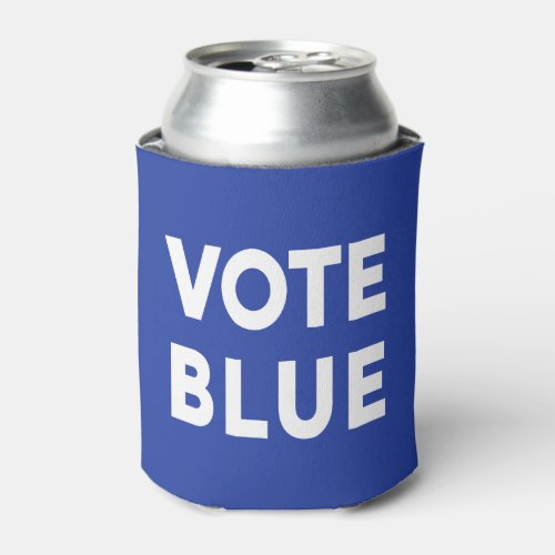 Vote Blue bold white text on blue political Can Cooler